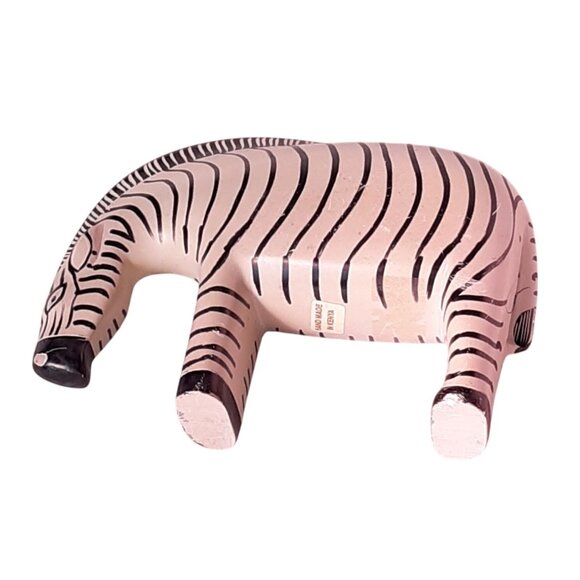 Handmade Zebra Figurine Wooden Hand Carved Decorative Safari Animal 7" Striped M - Picture 8 of 8